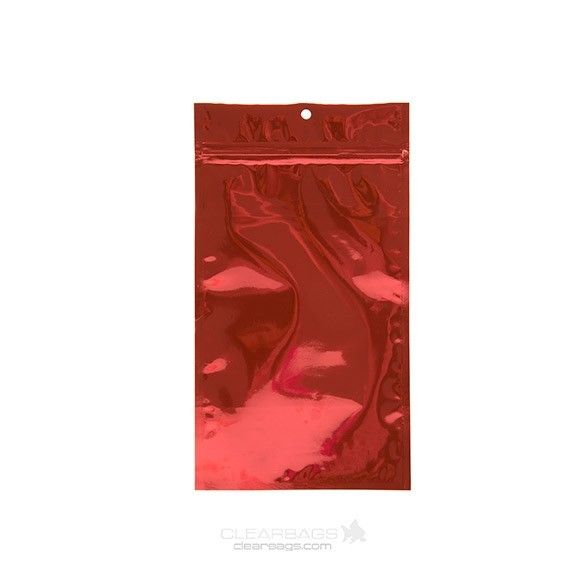 Red Metallized Hanging Zipper Barrier Bags 10.2 x 16.5 cm (100 Pieces) [HZBB5MR]