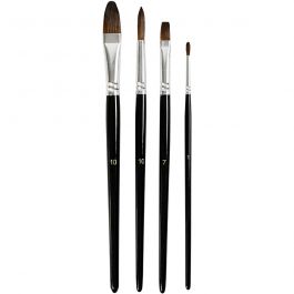 Watercolour paint brushes, short handles, 4 pc/ 1 pack [HOB-10797]