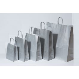 Paper Carrier Bags Silver 18+8x22cm Kraft 90 grams (50 pieces) [PAM1822SI]