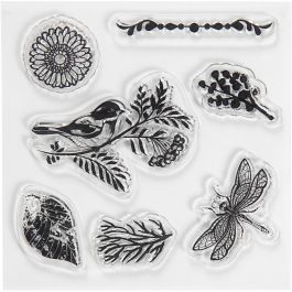 Clear stamps and cutting dies, animals and leafs, size 2,5-6 cm, 1 pack [HOB-117482]
