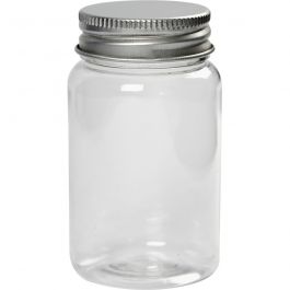 Plastic Jar with Screw-on Lid, H: 77 mm, D: 45 mm, 100 ml, 10 pc/ 1 pack [HOB-13181]