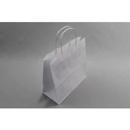 Paper Carrier Bags White 14x8x21cm Kraft 90 g/gm with twisted handles (50 pieces) [PAMW1421]