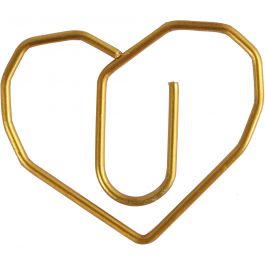 Metal Paperclips, gold, heart, size 30x20 mm, 6 pc/ 1 pack [HOB-14210]