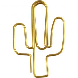 Metal Paperclips, gold, cactus, size 40x30 mm, 6 pc/ 1 pack [HOB-14213]