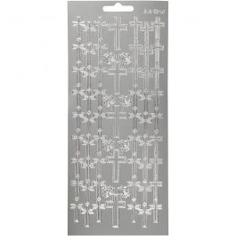 Stickers, silver, cross, 10x23 cm, 1 sheet [HOB-170013]
