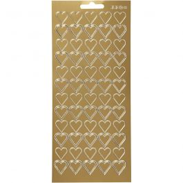 Stickers, gold, hearts, 10x23 cm, 1 sheet [HOB-170017]