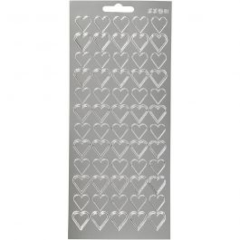 Stickers, silver, hearts, 10x23 cm, 1 sheet [HOB-170020]
