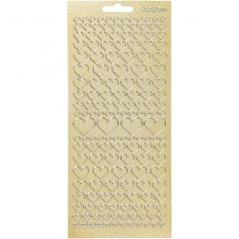 Stickers, gold, hearts, 10x23 cm, 1 sheet [HOB-170045]