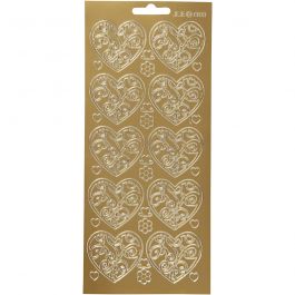 Stickers, gold, hearts, 10x23 cm, 1 sheet [HOB-170052]