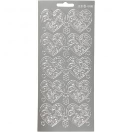 Stickers, silver, hearts, 10x23 cm, 1 sheet [HOB-170053]