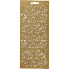 Stickers, gold, hearts, 10x23 cm, 1 sheet [HOB-170104]