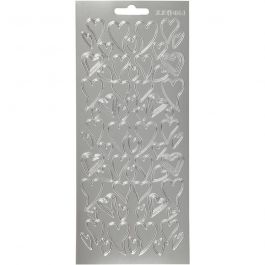 Stickers, silver, hearts, 10x23 cm, 1 sheet [HOB-170105]