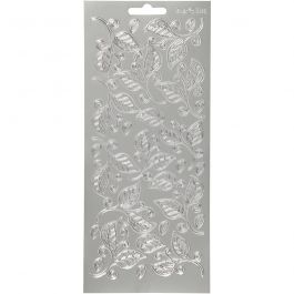Stickers, silver, leaves, 10x23 cm, 1 sheet [HOB-170125]