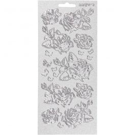 Stickers, silver, roses, 10x23 cm, 1 sheet [HOB-170162]