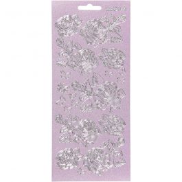 Stickers, silver, roses, 10x23 cm, 1 sheet [HOB-170163]