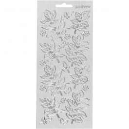 Stickers, silver, leaves, 10x23 cm, 1 sheet [HOB-170174]