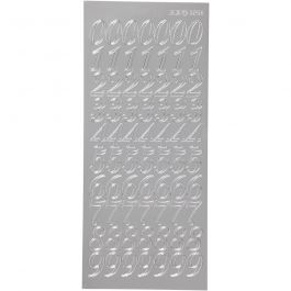 Stickers, silver, numbers, 10x23 cm, 1 sheet [HOB-170223]