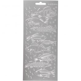 Stickers, silver, fish, 10x23 cm, 1 sheet [HOB-170231]