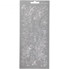 Stickers, silver, leaves, 10x23 cm, 1 sheet [HOB-170239]