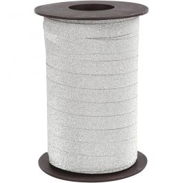 Curling Ribbon, W: 10 mm, silver, glitter, 100m