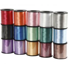 Curling Ribbon, W: 10 mm, asstd colours, glossy, 15x50m