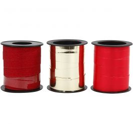 Curling Ribbon, gold, red, red glitter, 3x15 m/ 1 pack [HOB-202411]