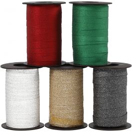 Curling Ribbon, W: 10 mm, asstd. colours, glitter, 5x100m