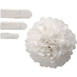 Tissue Pompons, white, D: 20+24+30 cm, 16 g, 3 pc/ 1 pack [HOB-20471]