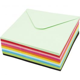 Coloured Envelopes, assorted colours, envelope size 16x16 cm, 80 g, 10x10 pc/ 1 pack [HOB-20525]