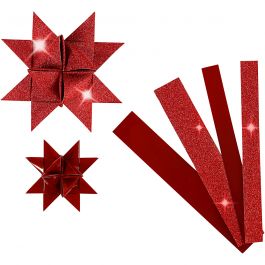 Paper Star Strips, red, L: 44+78 cm, D: 6,5+11,5 cm, W: 15+25 mm, glitter,varnish, 40 strips/ 1 pack [HOB-20775]