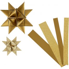 Paper Star Strips, gold, L: 44+78 cm, D: 6,5+11,5 cm, W: 15+25 mm, glitter,varnish, 40 strips/ 1 pack [HOB-20776]