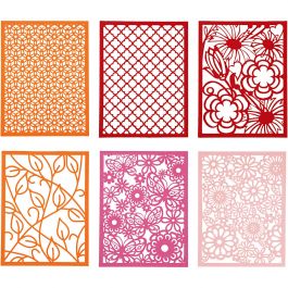 Pad with Cardboard Lace Patterns, orange, pink, rose, red, A6, 104x146 mm, 200 g, 24 pc/ 1 pack [HOB-21608]