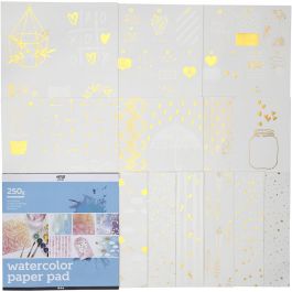 Watercolor Paper Pad with Printed Designs, size 30,5x30,5 cm, white, 12sheets [HOB-22109]
