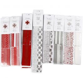 Paper Star Strips, black, red, silver, white, L: 45+86+100 cm, D: 6,5+11,5+18 cm, W: 15+25+40 mm, 18 pack/ 1 pack [HOB-22222]