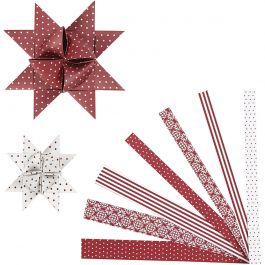 Paper Star Strips, red, white, L: 44+78 cm, D: 6,5+11,5 cm, W: 15+25 mm, 60 strips/ 1 pack [HOB-22248]