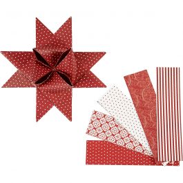 Paper Star Strips, red, white, L: 100 cm, D: 18 cm, W: 40 mm, 40 strips/ 1 pack [HOB-22548]