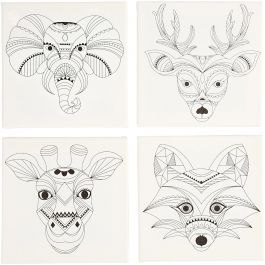Stretched Canvas With Print, white, animals, size 20x20 cm, 280 g, 4 pc/ 1 pack [HOB-22777]