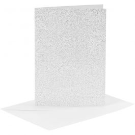 Cards and Envelopes, silver, card size 10,5x15 cm, envelope size 11,5x16,5 cm, glitter, 4 set/ 1 pack [HOB-23024]