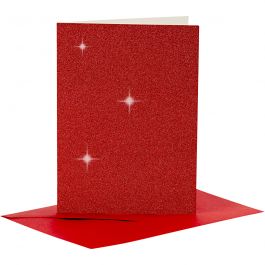 Cards and Envelopes, red, card size 10,5x15 cm, envelope size 11,5x16,5 cm, glitter, 4 set/ 1 pack [HOB-23025]