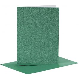 Cards and Envelopes, green, card size 10,5x15 cm, envelope size 11,5x16,5 cm, glitter, 4 set/ 1 pack [HOB-23026]