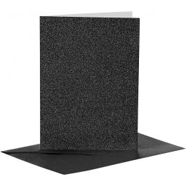 Cards and Envelopes, black, card size 10,5x15 cm, envelope size 11,5x16,5 cm, glitter, 4 set/ 1 pack [HOB-23027]