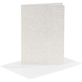 Cards and Envelopes, white, card size 10,5x15 cm, envelope size 11,5x16,5 cm, glitter, 4 set/ 1 pack [HOB-23028]
