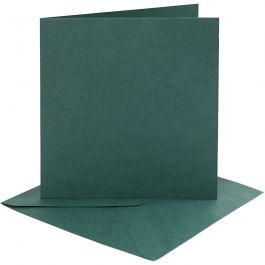 Cards and envelopes, dark green, card size 15,2x15,2 cm, envelope size 16x16 cm, 230 g, 4 set/ 1 pack [HOB-230549]
