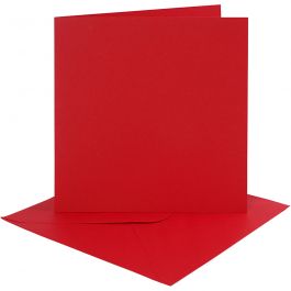 Cards and envelopes, red, card size 15,2x15,2 cm, envelope size 16x16 cm, 230 g, 4 set/ 1 pack [HOB-230550]