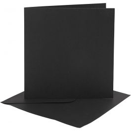 Cards and envelopes, black, card size 15,2x15,2 cm, envelope size 16x16 cm, 230 g, 4 set/ 1 pack [HOB-230551]