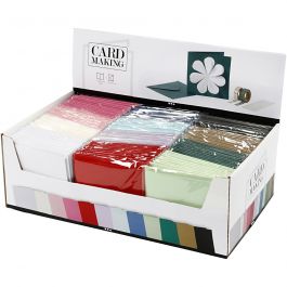 Cards and envelopes, assorted colours, card size 15,2x15,2 cm, envelope size 16x16 cm, 230 g, 12x10 pack/ 1 pack [HOB-230553]