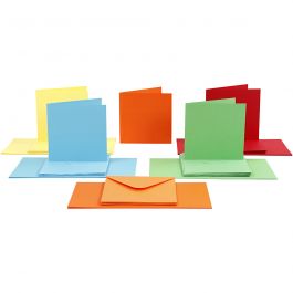Cards and Envelopes, assorted colours, card size 15x15 cm, envelope size 16x16 cm, 50 set/ 1 pack [HOB-23108]