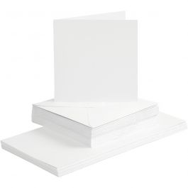 Cards and Envelopes, card size 15x15 cm, envelope size 16x16 cm, white, 50sets