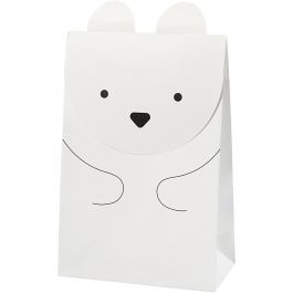 Paper Bag, white, polar bear, H: 18 cm, size 6x12 cm, 80 g, 6 pc/ 1 pack [HOB-23181]