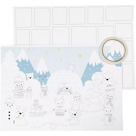Christmas Calendar, white, size 30x42 cm, 3 pc/ 1 pack [HOB-23311]